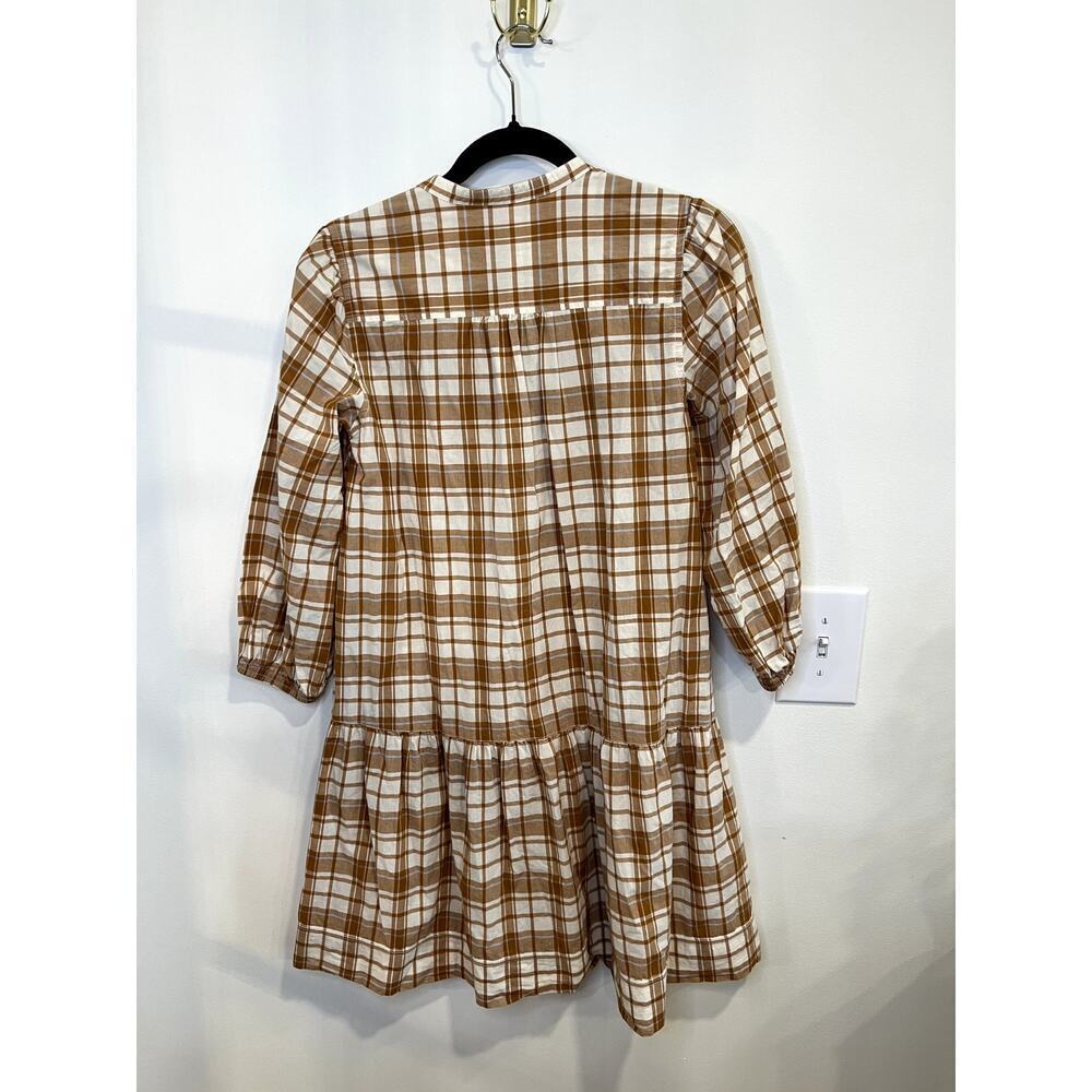 Free Assembly Plaid Mini Dress XS Brown Cream Cotton Prairie Cottagecore - Picture 7 of 8